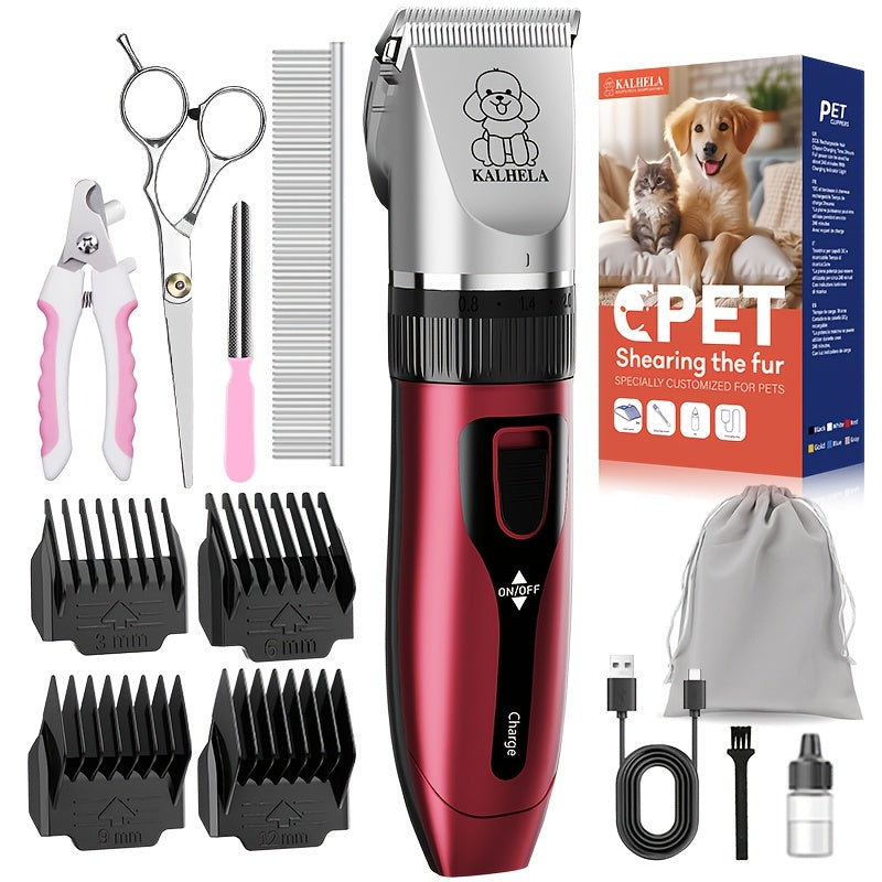 Pet Hair Clipper Cordless Adjustable Comb - Silent Low Noise Rechargeable Electric Dog Cat Grooming Scissors Set, Multiple Style Options, USB Charging Wireless Pet Trimmer for Dogs Cats