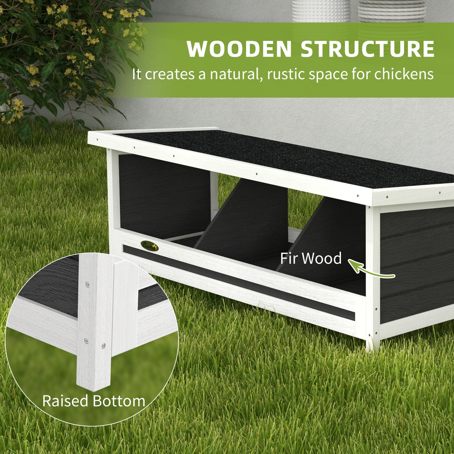 Chicken Nesting Box 3 Hole Wood Laying Box with Asphalt Roof for Hens, Indoor Outdoor Chicken Coop Nesting Boxes Fits Up to 3 Chickens, 37.5" L Weather-Resistant Fir Wood Hen House, Gray
