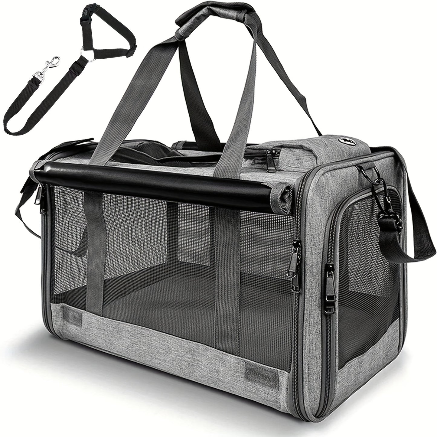 Airline Approved Soft Sided Pet Carrier - Durable Breathable Foldable Travel Bag with Pet Harness Included, Nylon Mesh Ventilation for Small to Medium Cats and Puppies, Zipper Secure Closure, 4 Colors