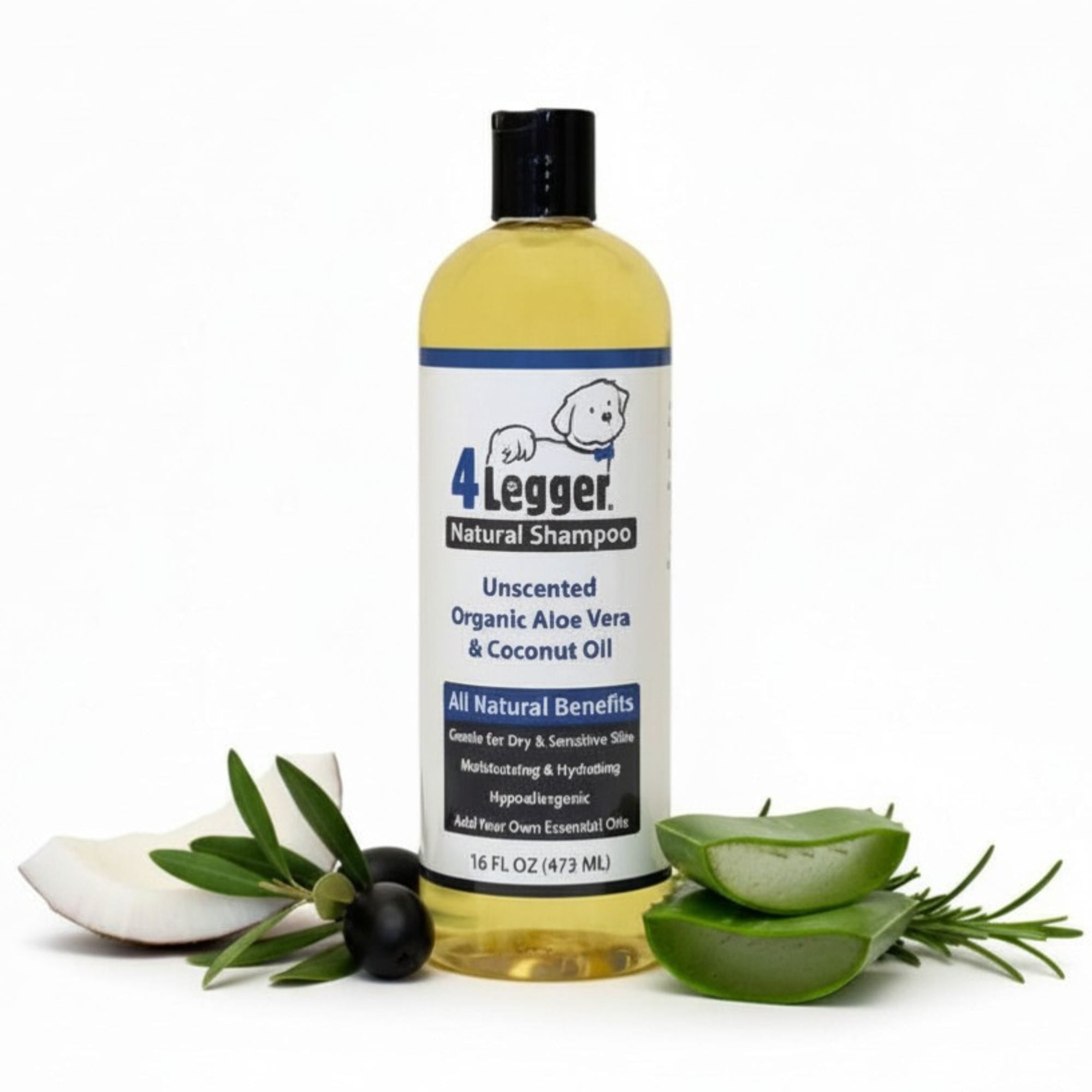 Unscented Organic Dog Shampoo for Sensitive Skin, Aloe-Based Concentrate in Three Bottle Sizes source image 1