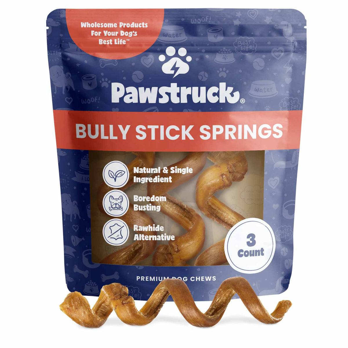 Spiral Bully Sticks for Dogs, Slow-Roasted Beef Pizzle Chews in 3, 10, 25 or 50 Count Packs source image 1