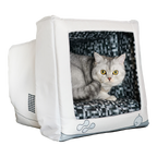 Retro Monitor Pet Cave Bed for Cats and Small Dogs, Dual-Texture Cushion and Washable Zipper Cover source image 1