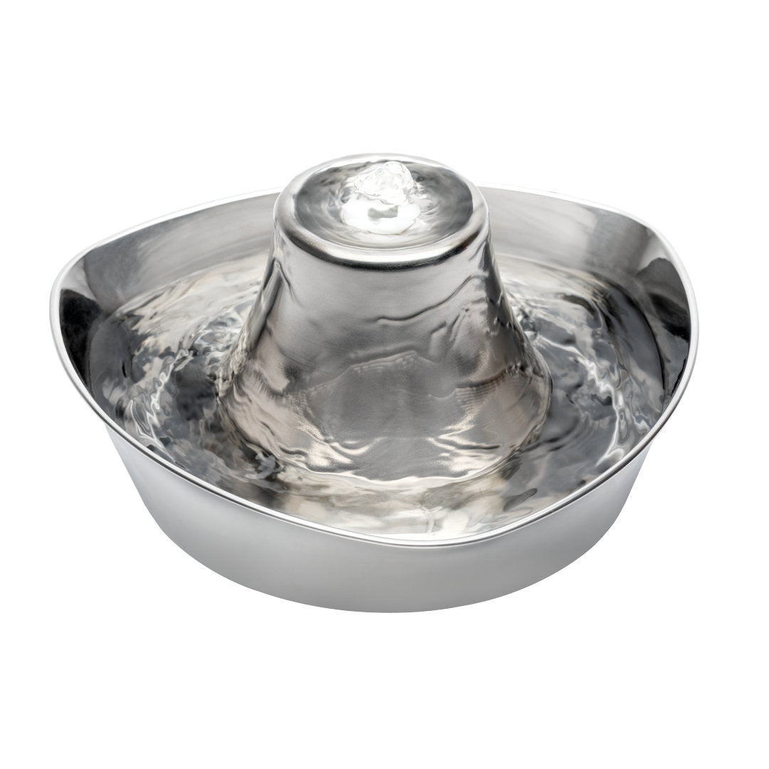 60 oz Stainless Steel Pet Water Fountain with Dual Filters and Quiet Bubbling Flow for Cats and Small Dogs source image 1