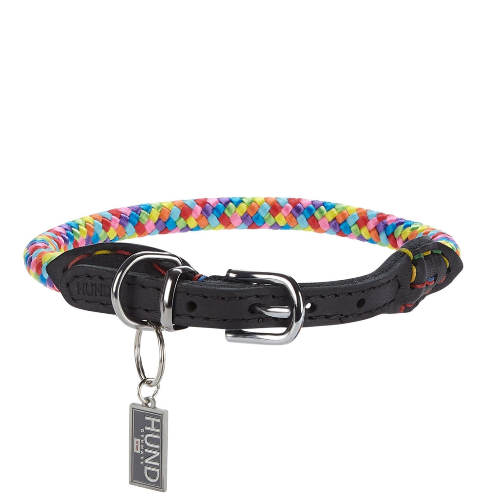 Rainbow Rope and Leather Dog Collar, Round Anti-Matting Design with Chrome Hardware in Nine Sizes source image 1