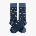 Dog Print Crew Socks in Dark Blue, Unisex Mid-Calf Casual Style Featuring Popular Breeds in Two Sizes source image 1