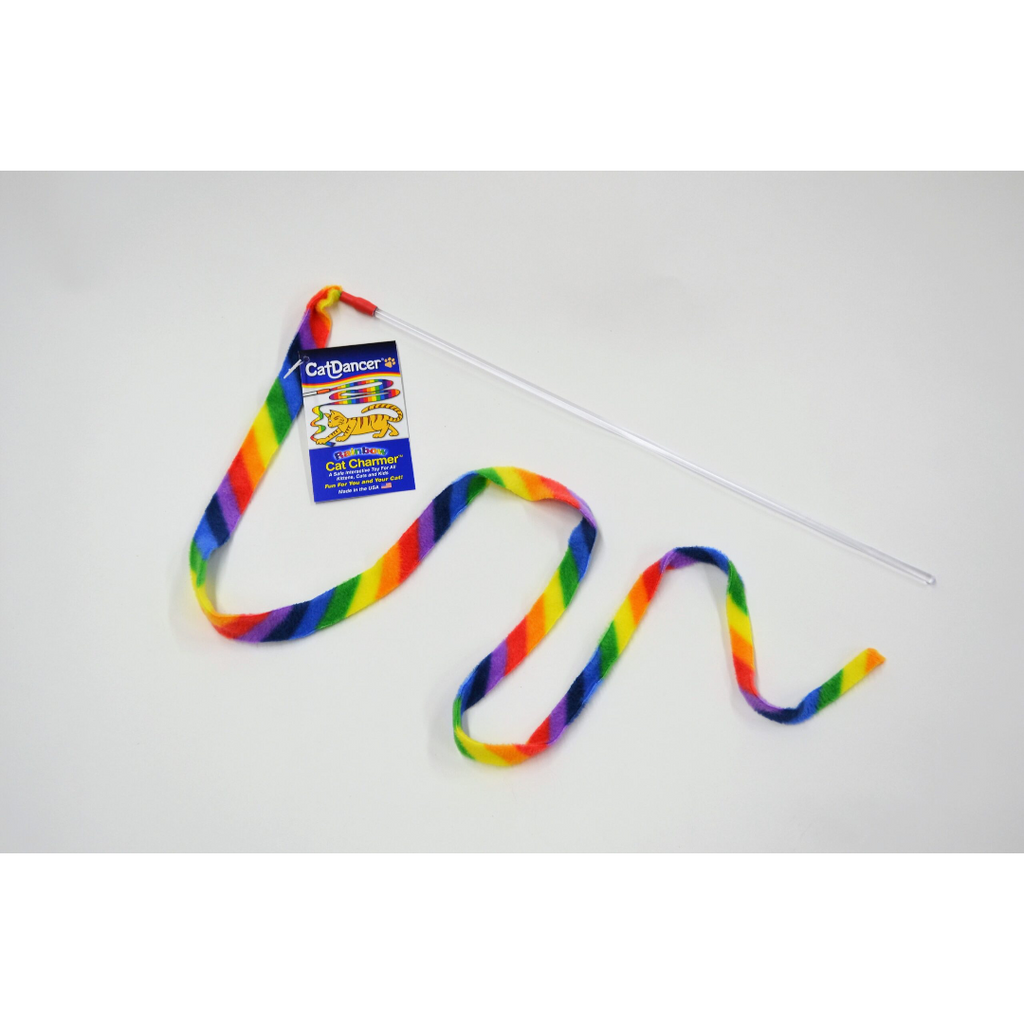 Rainbow Cat Wand Toy for Interactive Chasing and Pouncing, Featuring a Durable Fabric Streamer source image 1