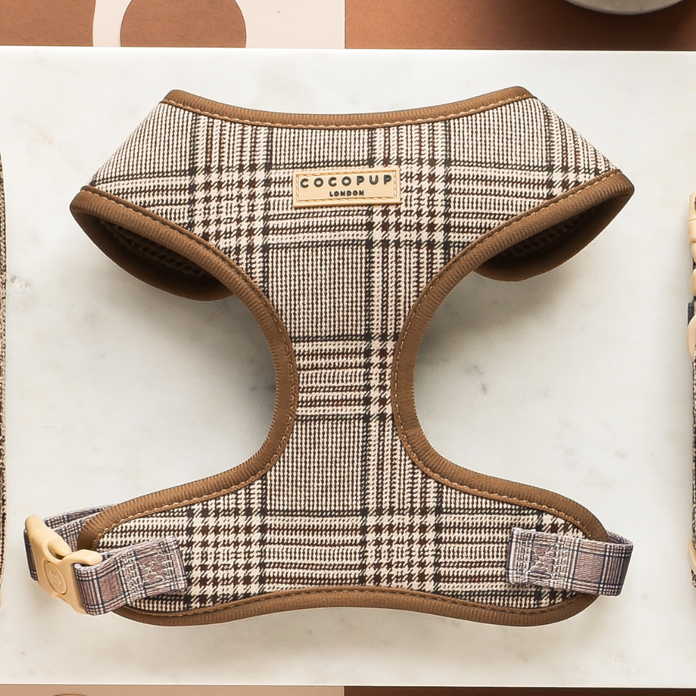 Adjustable Plaid Dog Harness for Comfortable Walks, Lightweight Polyester Design in Five Sizes source image 1