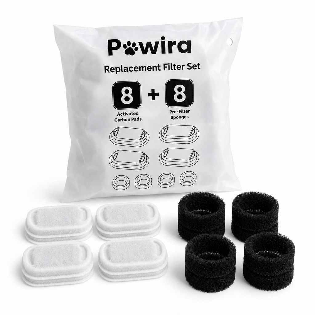 Pet Water Fountain Replacement Filter Set with Activated Carbon Pads and Pre-Filter Sponges for Four Months source image 1