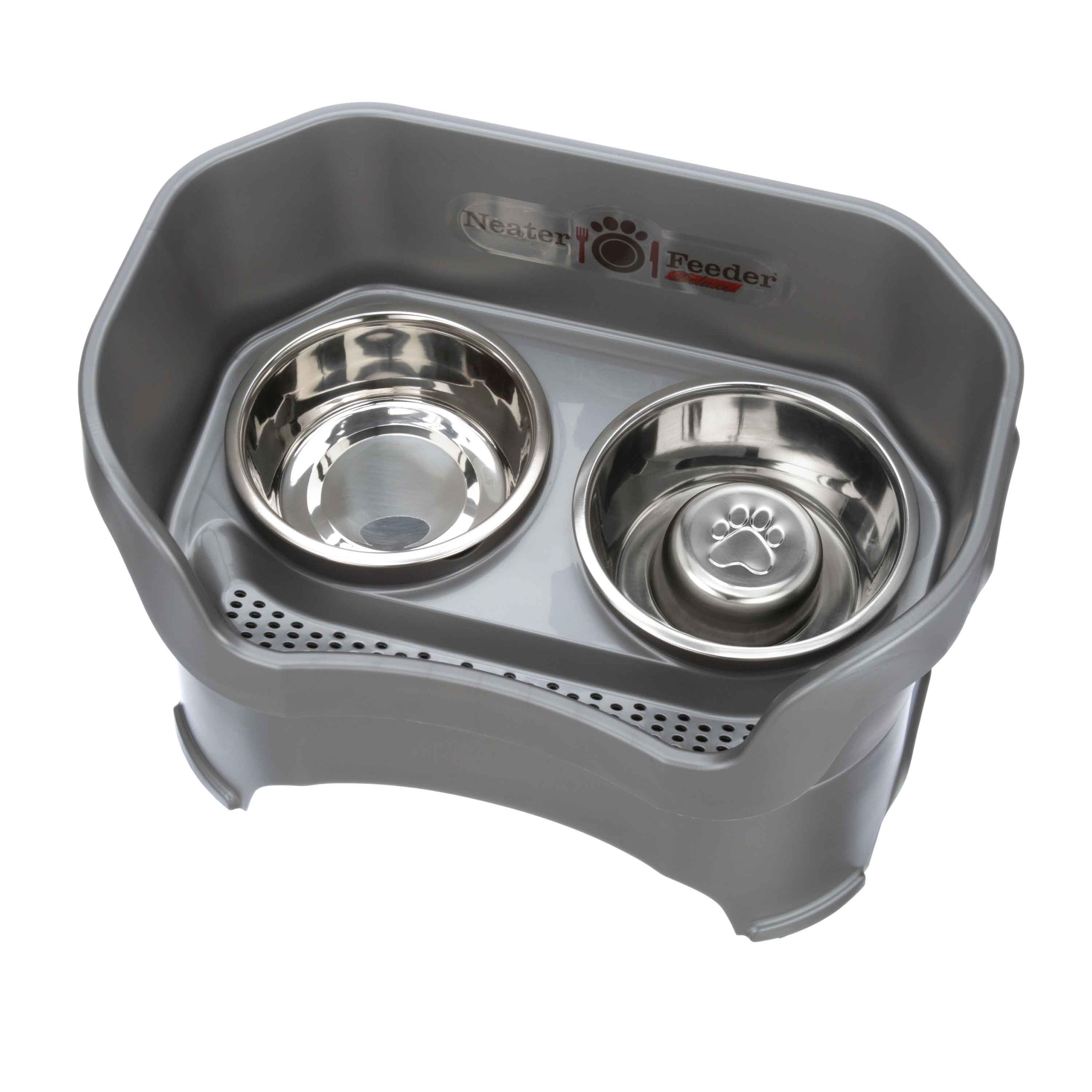 Elevated Slow Feeder Station for Dogs, Stainless Steel Bowl Set and Spill-Catching Basin in Three Sizes source image 1