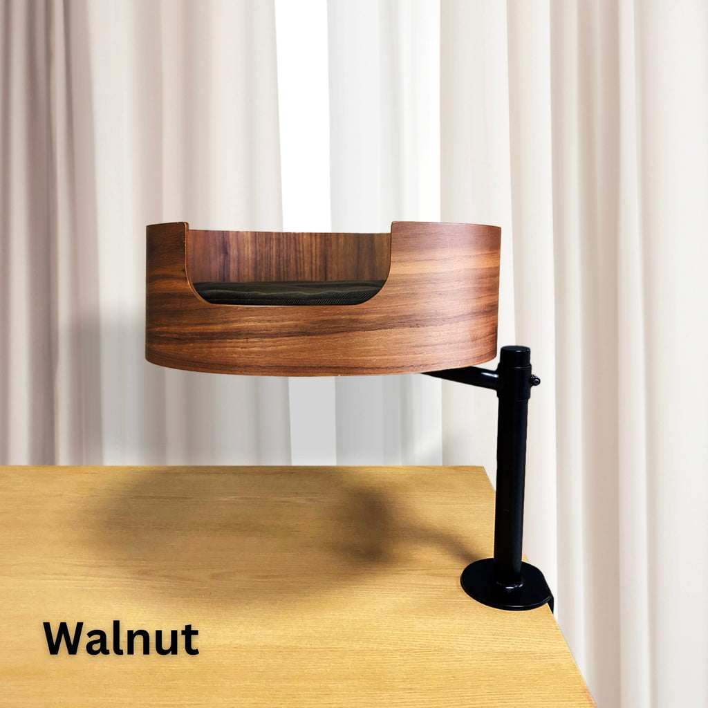 Desk-Mounted Cat Bed for Workspaces, Elevated Single or Double Nest in Walnut and White Oak Finishes source image 1