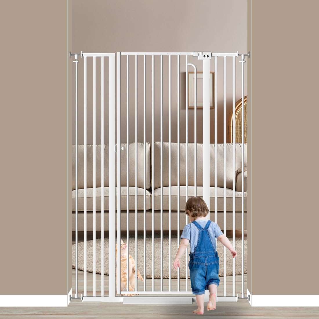 Extra Tall Walk-Through Pet Gate, 57-Inch Pressure-Mounted Steel Barrier in Six Width Ranges source image 1