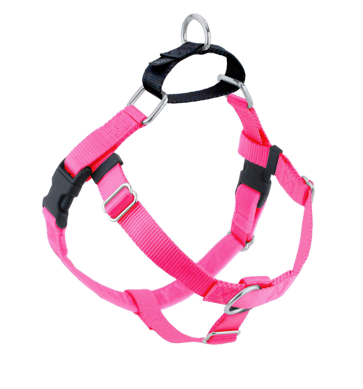 Hot Pink No-Pull Dog Harness, Velvet-Lined Chest Strap, Seven Sizes and Optional Double-Connection Leashes source image 1