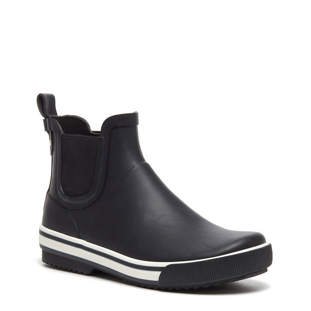 Women's Black Rubber Rain Booties for Wet Weather, Featuring Treaded Soles and Easy Pull-On Heel Loops source image 1