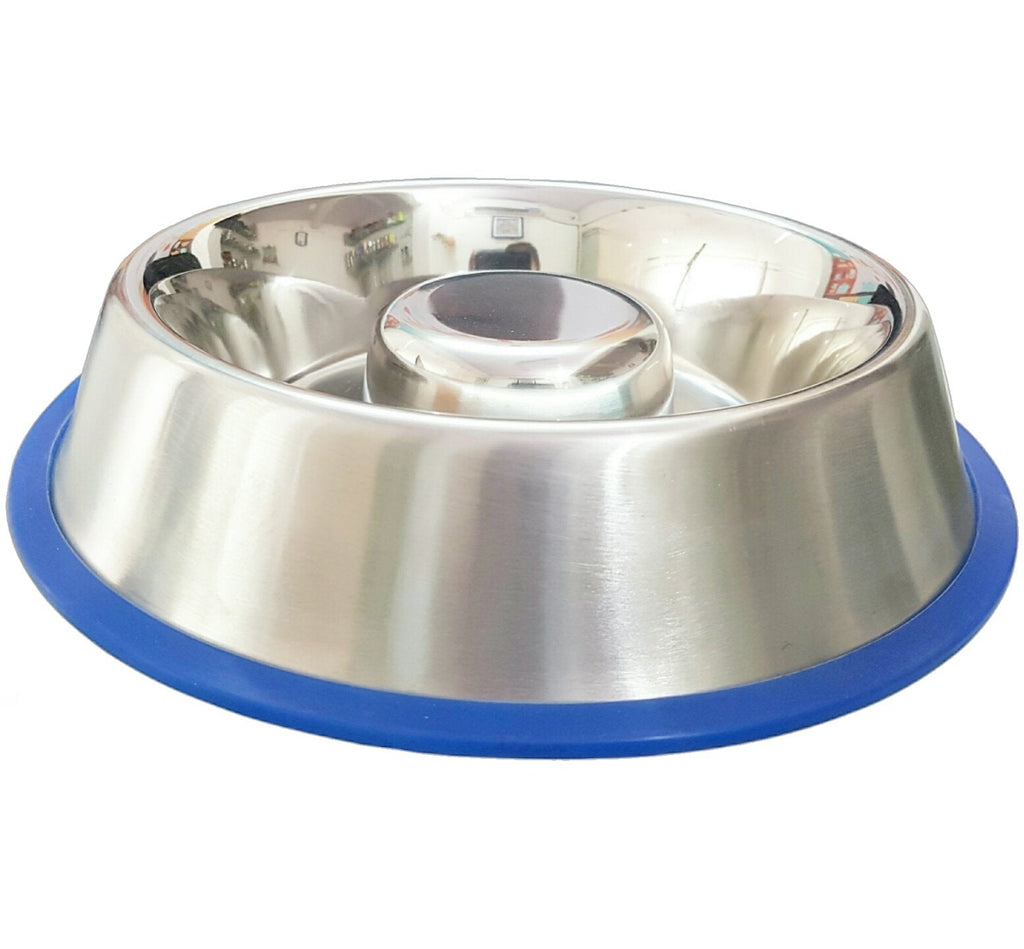 Stainless Steel Slow Feeder Dog Bowl with Non-Slip Silicone Base, Three Capacities for Wet or Dry Food source image 1
