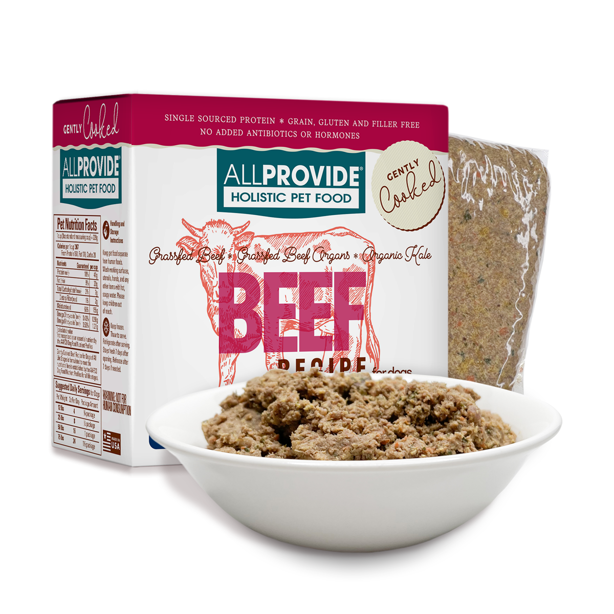 Gently Cooked Beef Dog Food, Complete 1 lb Frozen Recipe with Vegetables for Dogs of All Life Stages source image 1
