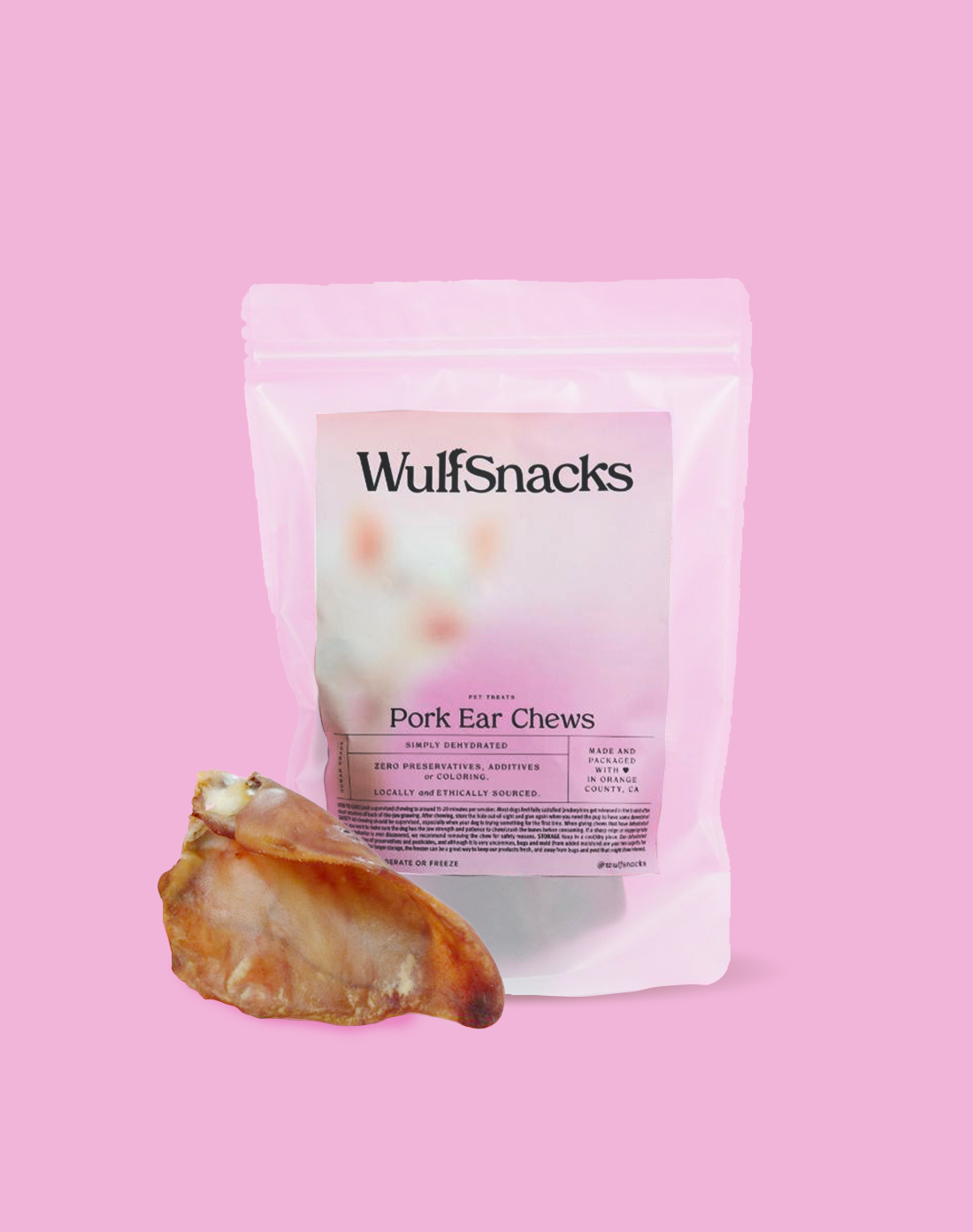 Single-Ingredient Pork Ear Dog Chews for Supervised Enrichment, Three Large Dehydrated Ears per Bag source image 1