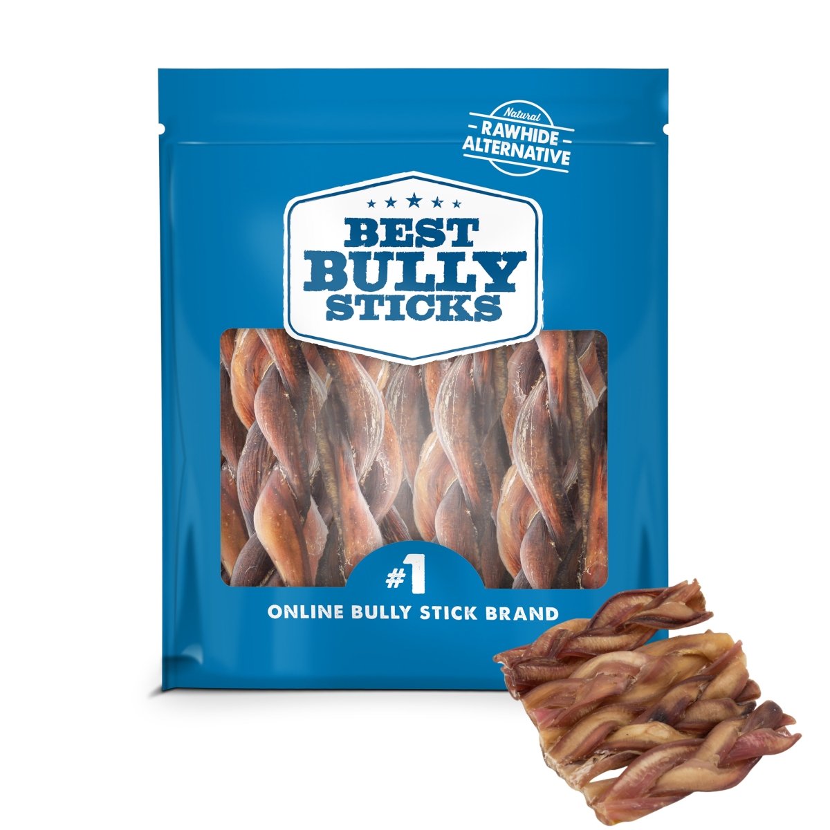 Braided Bully Stick Dog Chews Made from 100% Beef, Six-Inch Treats in Four Multi-Pack Quantities source image 1