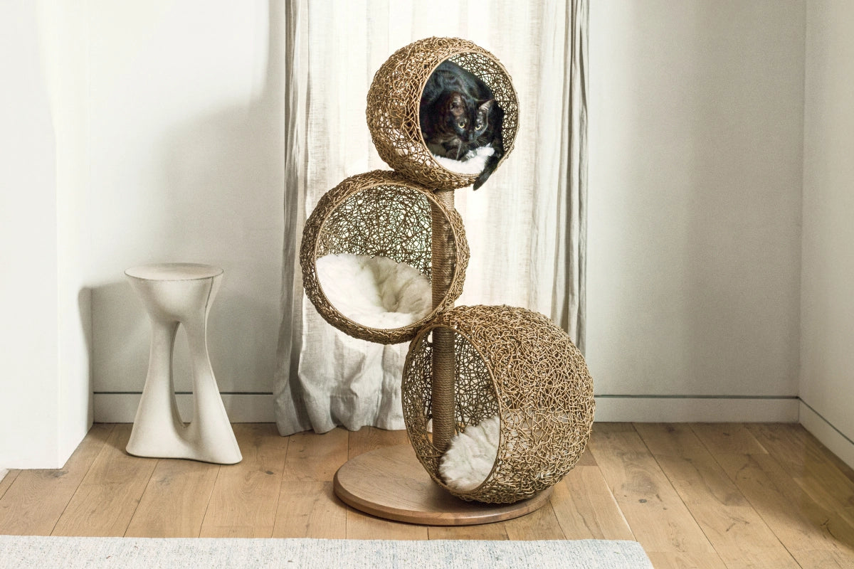 Three-Cave Rattan Cat Tree product image 1