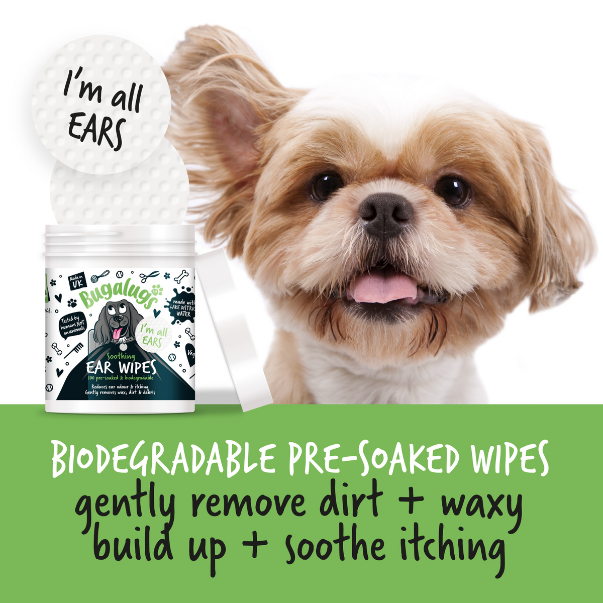 Biodegradable Dog Ear Wipes for Daily Cleaning, 100 Pre-Soaked Pads to Remove Dirt, Wax and Odor source image 2