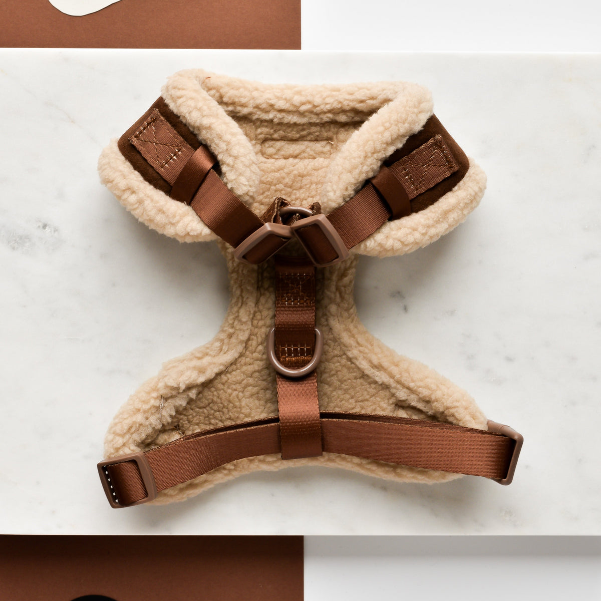 Adjustable Neck Dog Harness, Brown Faux Suede Walking Vest with Soft Fluffy Trim in XXS to Large Sizes source image 2