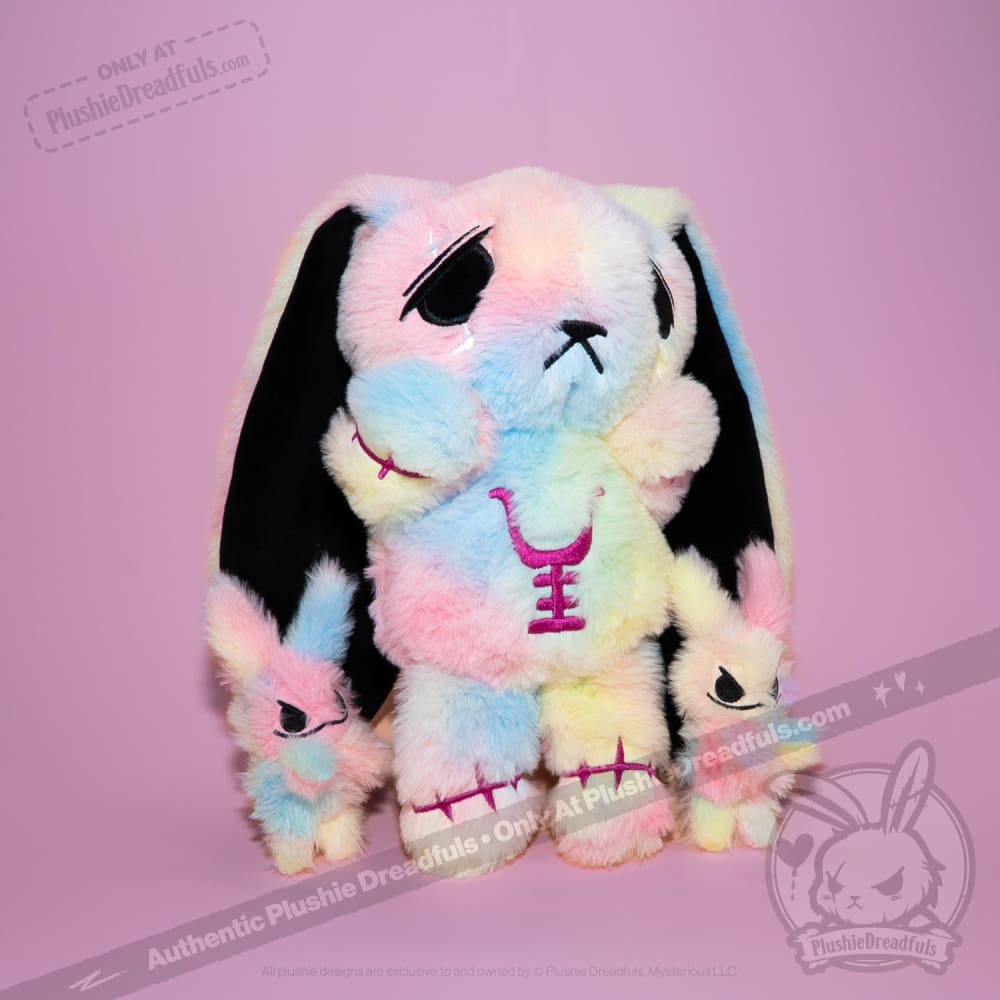 Tie-Dye Anxiety Rabbit Plush Set, 50 cm Character with Two Worry Bunnies Stored Inside the Zippered Body source image 2