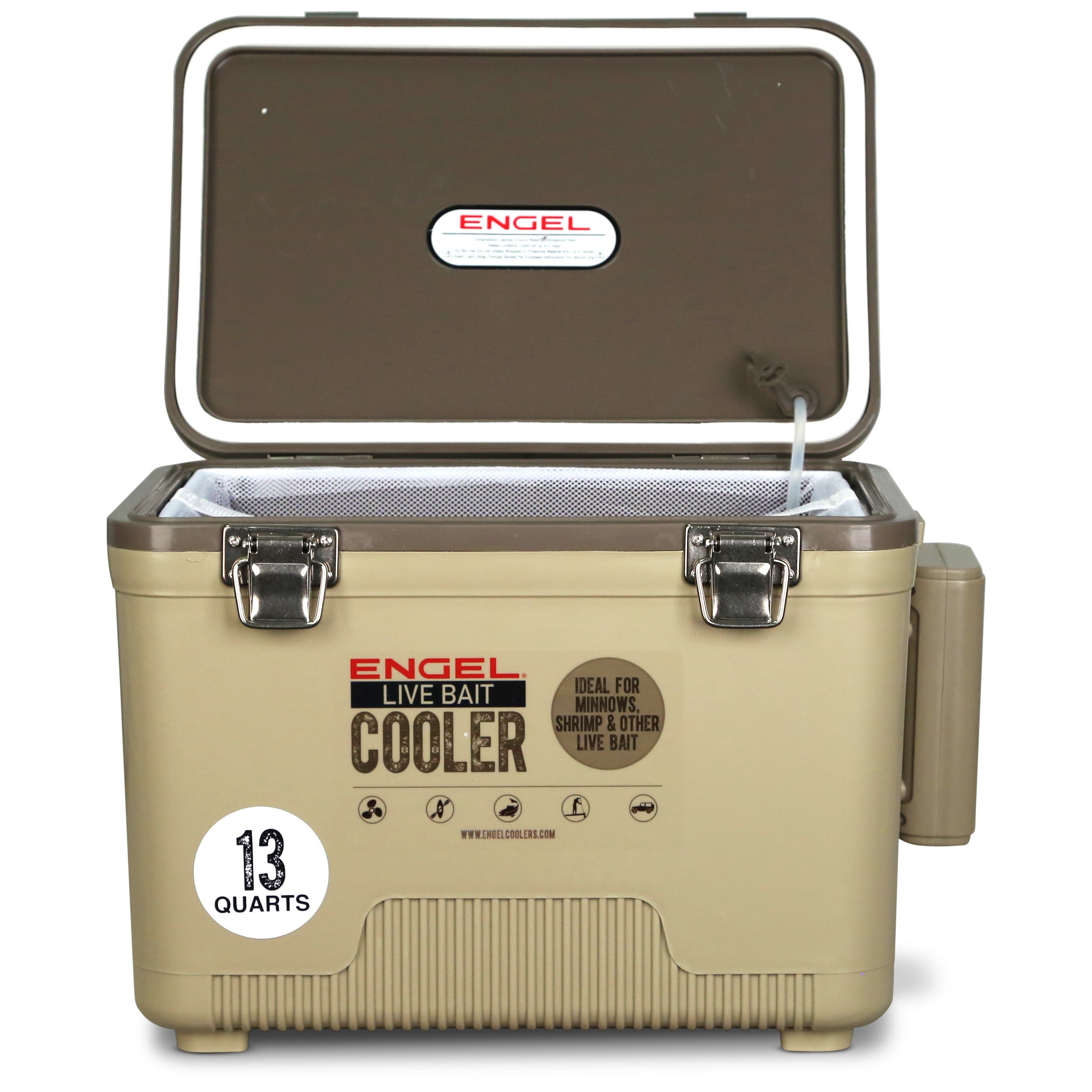 13-Quart Live Bait Cooler and USB-C Rechargeable Aerator, Stainless-Hardware Fishing Box with Carry Strap source image 2