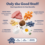 Dog Calming Chew Supplement, Duck Soft Treat and Food Topper Featuring L-Theanine and Chamomile in Two Bag Sizes source image 2