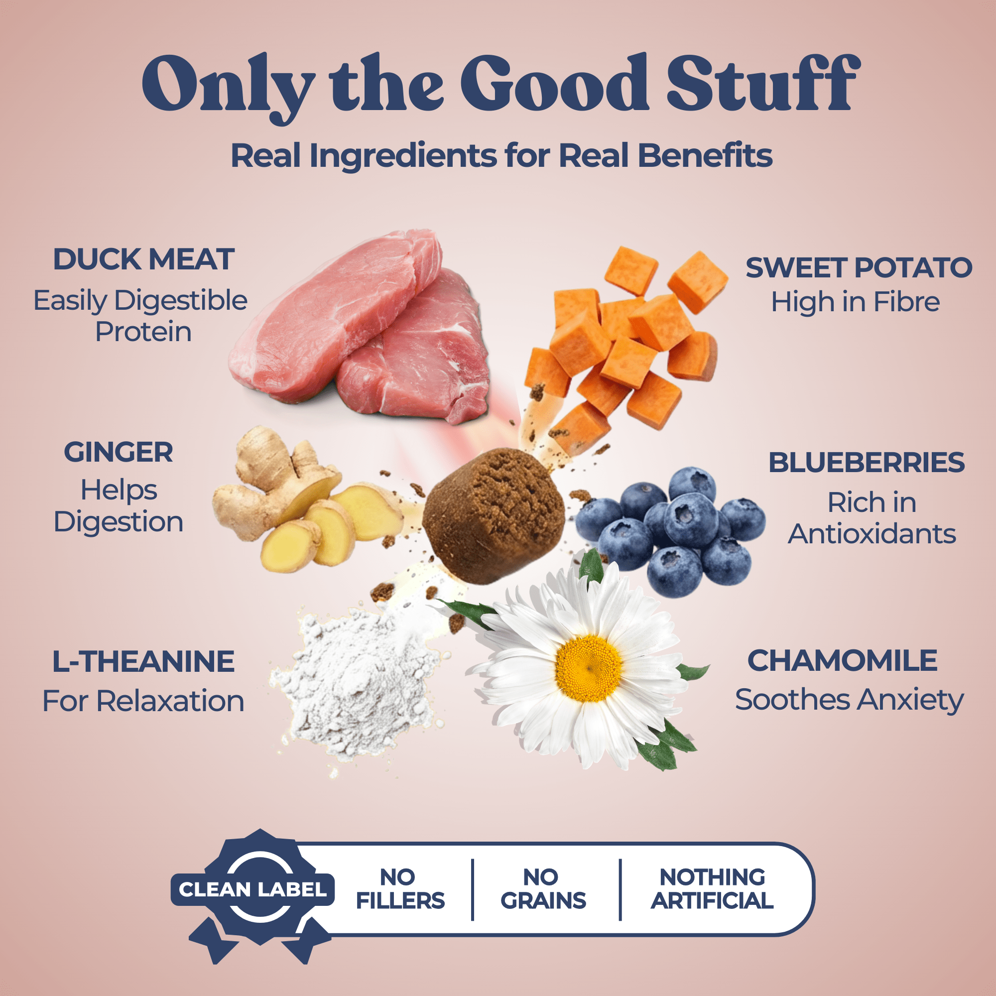 Dog Calming Chew Supplement, Duck Soft Treat and Food Topper Featuring L-Theanine and Chamomile in Two Bag Sizes source image 2