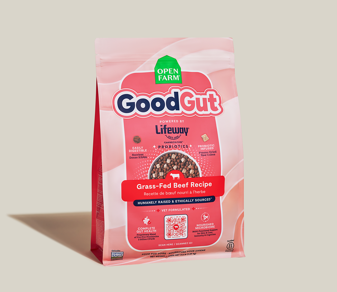 Grass-Fed Beef Dog Kibble with Freeze-Dried Raw Cubes and Probiotics, Complete Recipe for All Life Stages source image 2