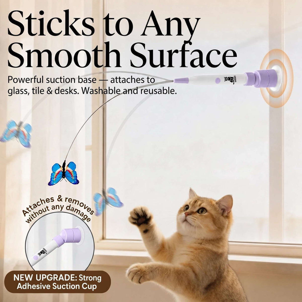 Automatic Butterfly Cat Toy, Rechargeable 360-Degree Chaser for Indoor Exercise with Suction-Cup Mount source image 2