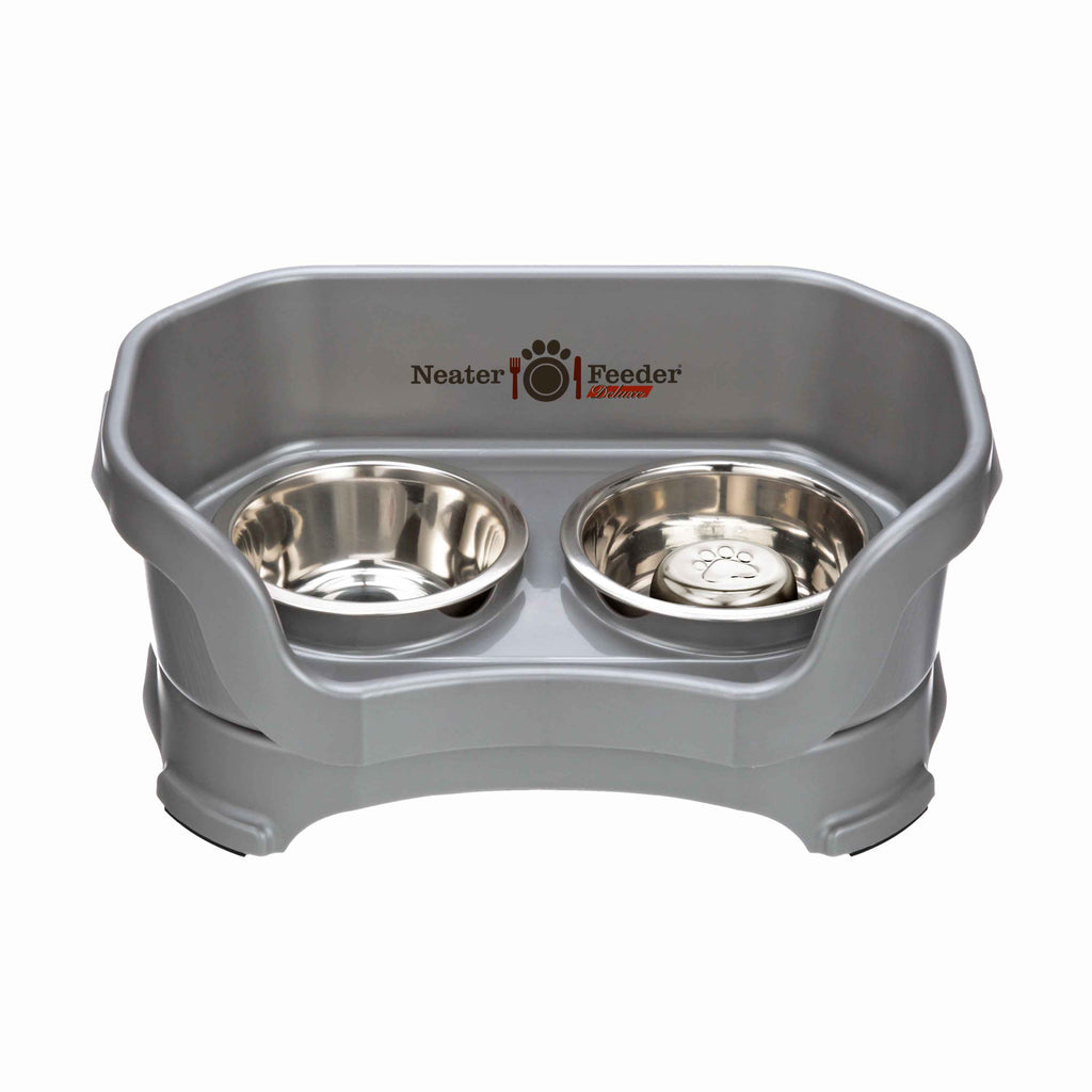 Elevated Slow Feeder Station for Dogs, Stainless Steel Bowl Set and Spill-Catching Basin in Three Sizes source image 2