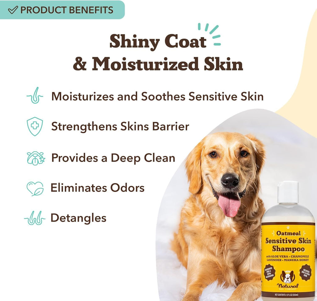 Sensitive Skin Dog Shampoo, Oatmeal and Aloe Vera Formula in a Gentle 12 oz Wash for Puppies and Adult Dogs source image 2