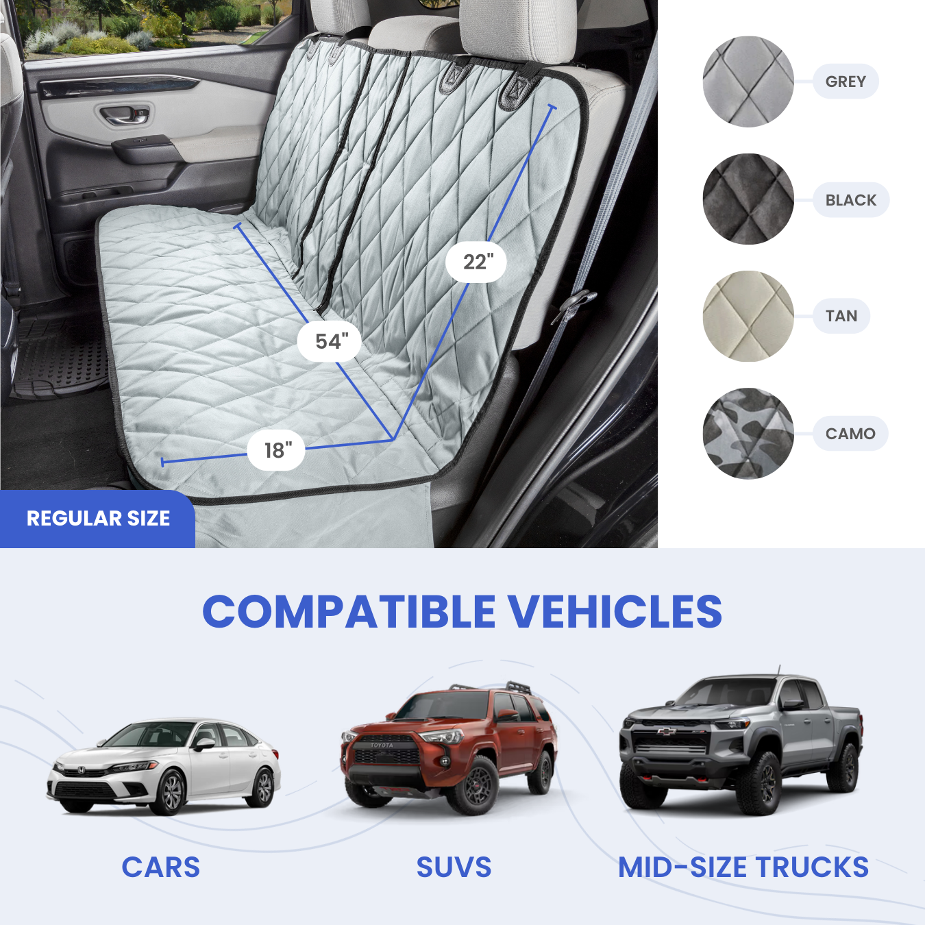 Split Rear Seat Dog Cover for Fold-Down Seats, 54-Inch Waterproof Non-Slip Protector in Four Colors source image 2