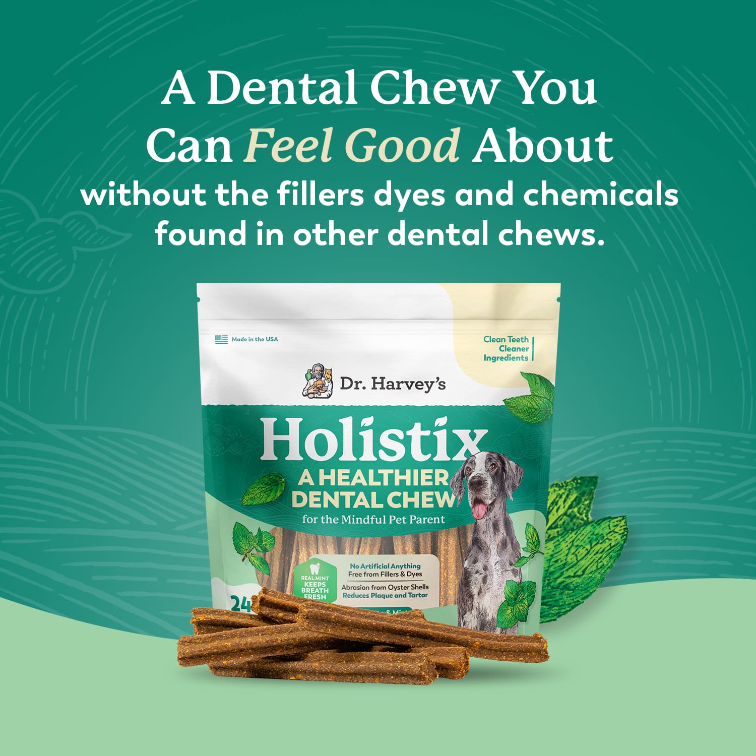 Sweet Potato Dental Chews for Dogs, Mint-Flavored 24 oz Bag for Natural Abrasion and Fresher Breath source image 2