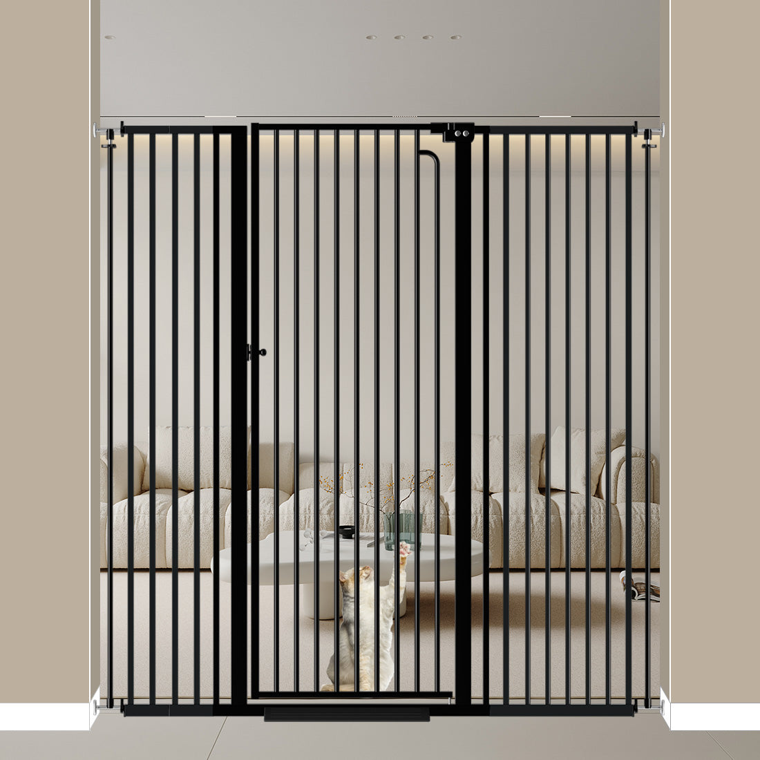 Extra Tall Walk-Through Pet Gate, 57-Inch Pressure-Mounted Steel Barrier in Six Width Ranges source image 2