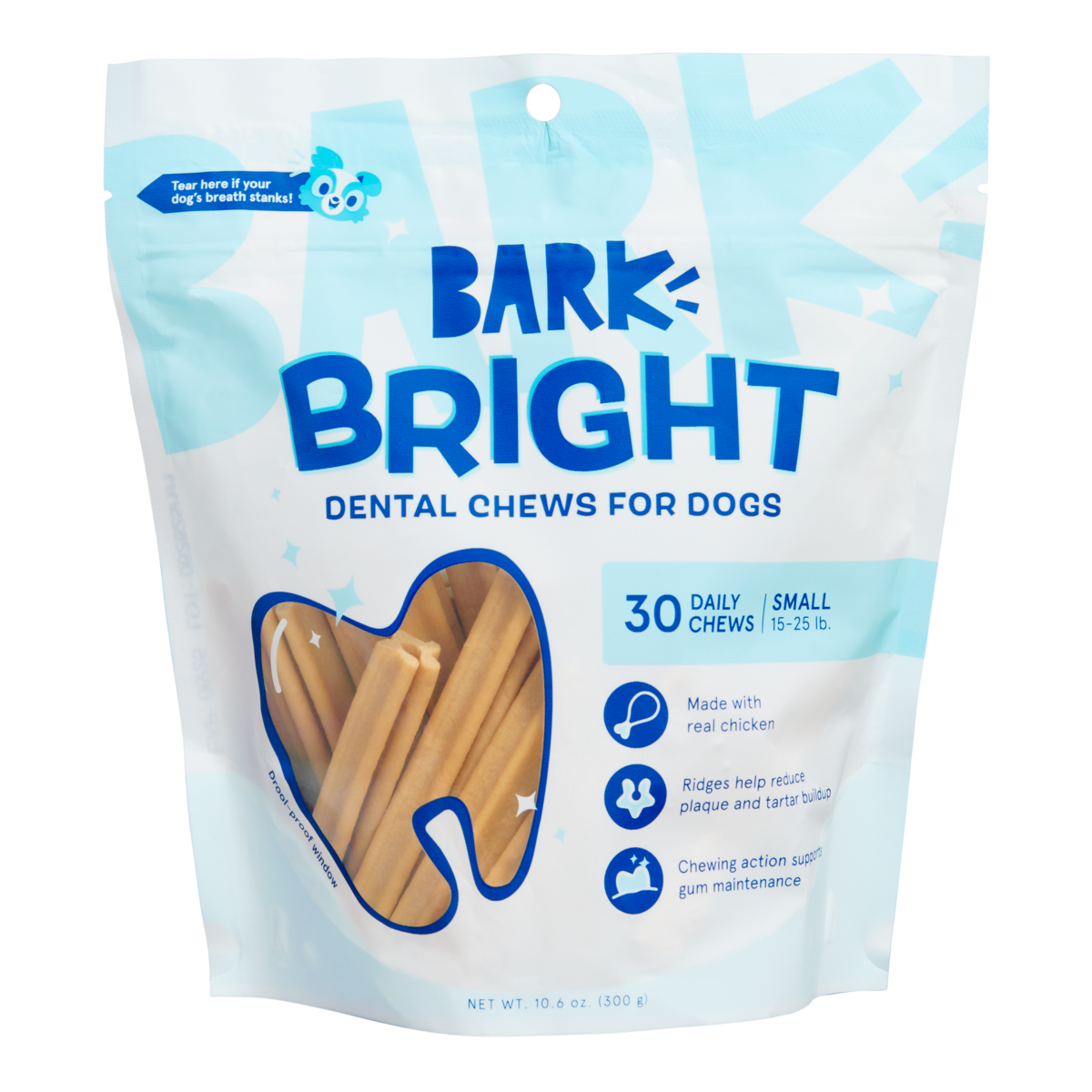 Dog Dental Chews, 30-Count Chicken Daily Treats with Scrubbing Ridges in Three Weight-Based Sizes source image 2