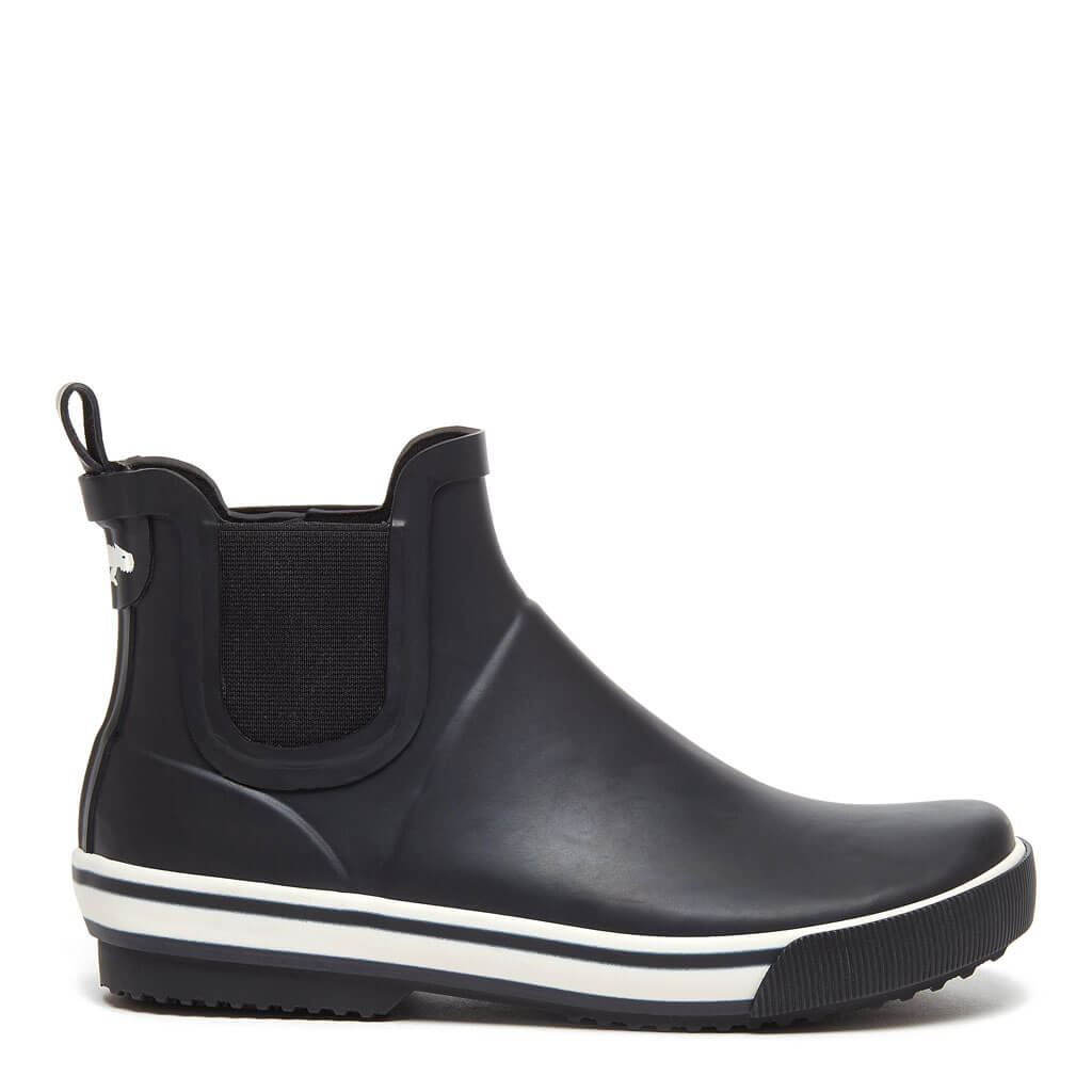 Women's Black Rubber Rain Booties for Wet Weather, Featuring Treaded Soles and Easy Pull-On Heel Loops source image 2