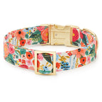 Garden Party Floral Cotton Dog Collar, Reinforced Webbing and Brass D-Ring in Four Adjustable Neck Sizes source image 2