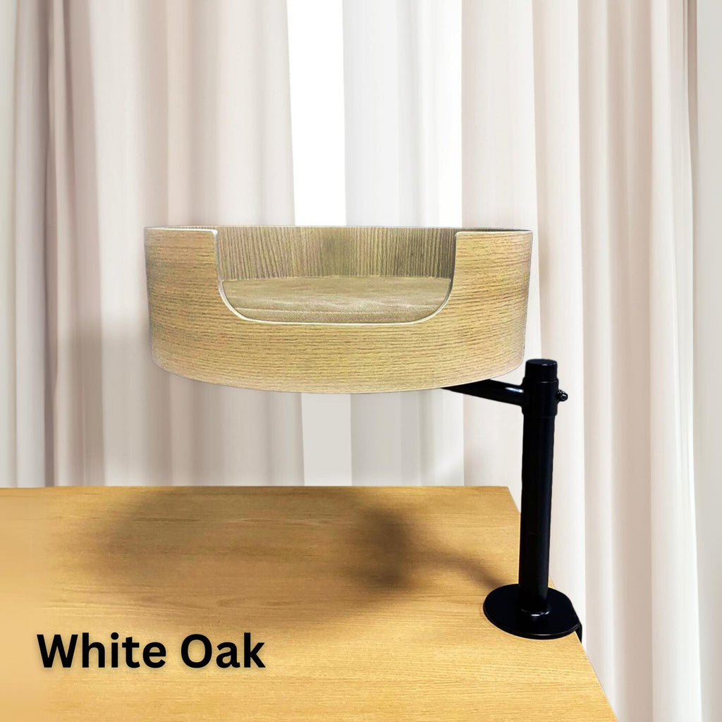 Desk-Mounted Cat Bed for Workspaces, Elevated Single or Double Nest in Walnut and White Oak Finishes source image 2