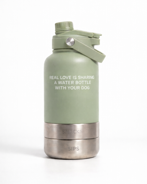 3-in-1 Dog Travel Water Bottle with 32 oz Reservoir and Two Detachable Bowls in Three Colors source image 2