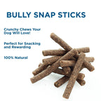 A pile of brown, stick-shaped dog treats labeled "Bully Snack Sticks Medium" by Best Bully Sticks—a crunchy dog chew and bully stick alternative made with 100% natural ingredients, perfect for snacking.