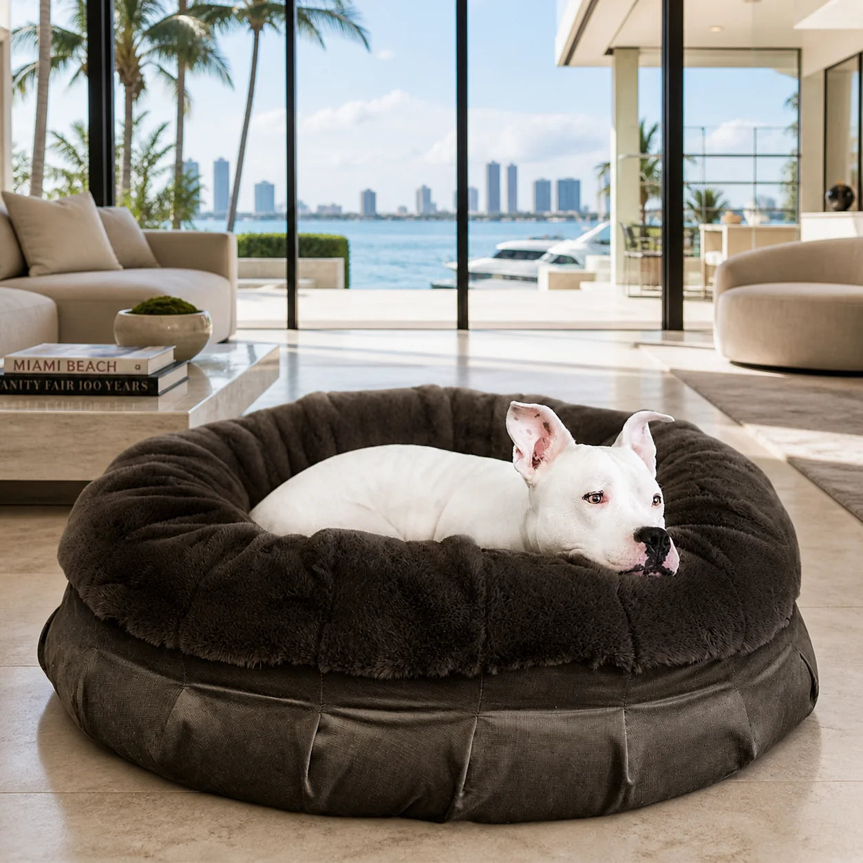 Orthopedic Bolster Dog Bed in Plush Faux Fur, Cocoon Shape and Five Sizes for Supportive Indoor Rest source image 2