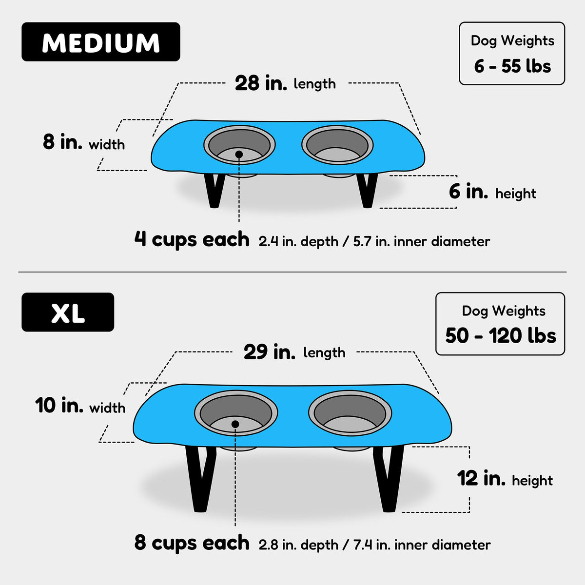 Elevated Double Dog Bowl Stand, Medium Skateboard-Deck Feeder with Two 4-Cup Stainless Steel Bowls source image 3