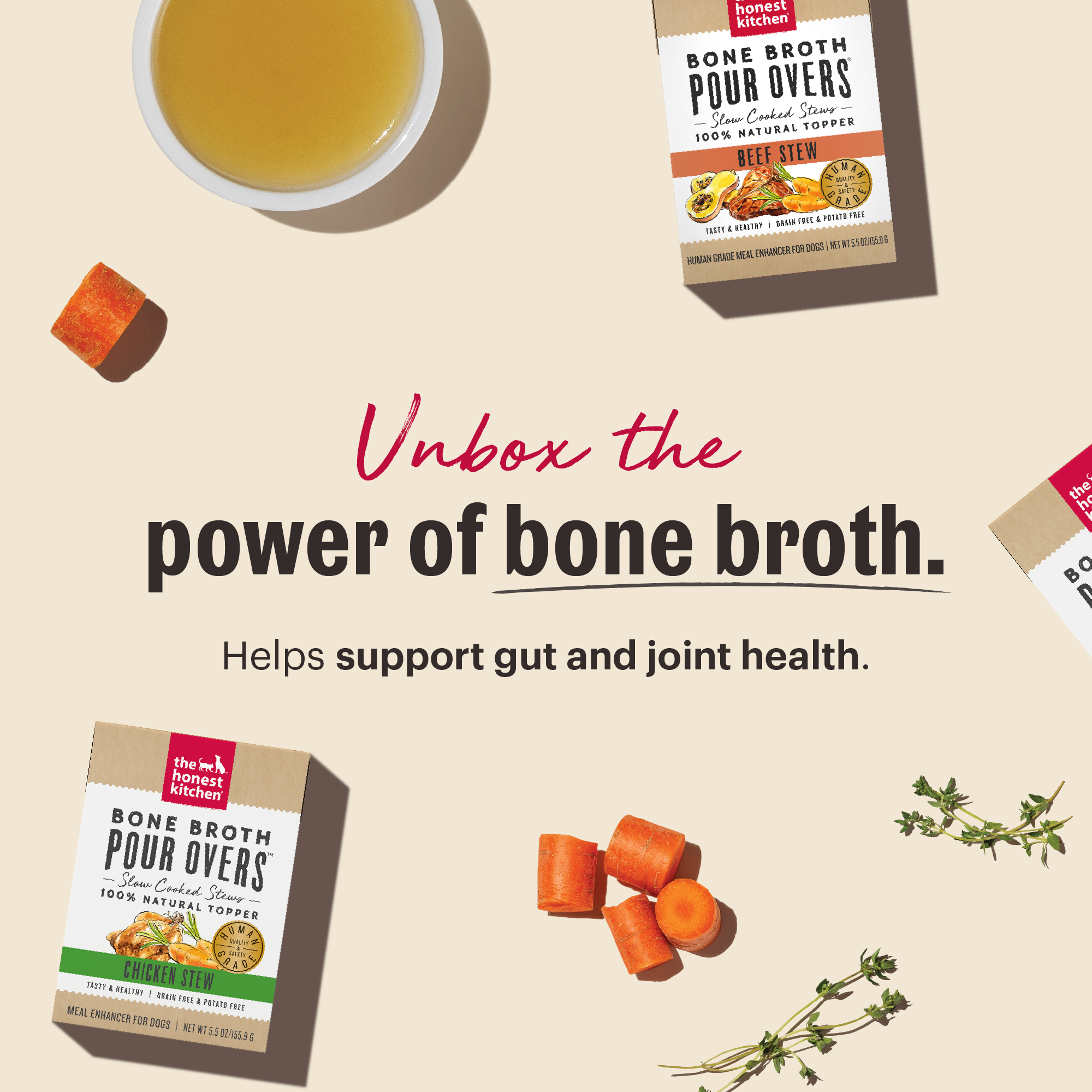 Beef Bone Broth Dog Food Topper, Twelve 5.5-Ounce Pour-Over Packs for Daily Meals and Enrichment Toys source image 3