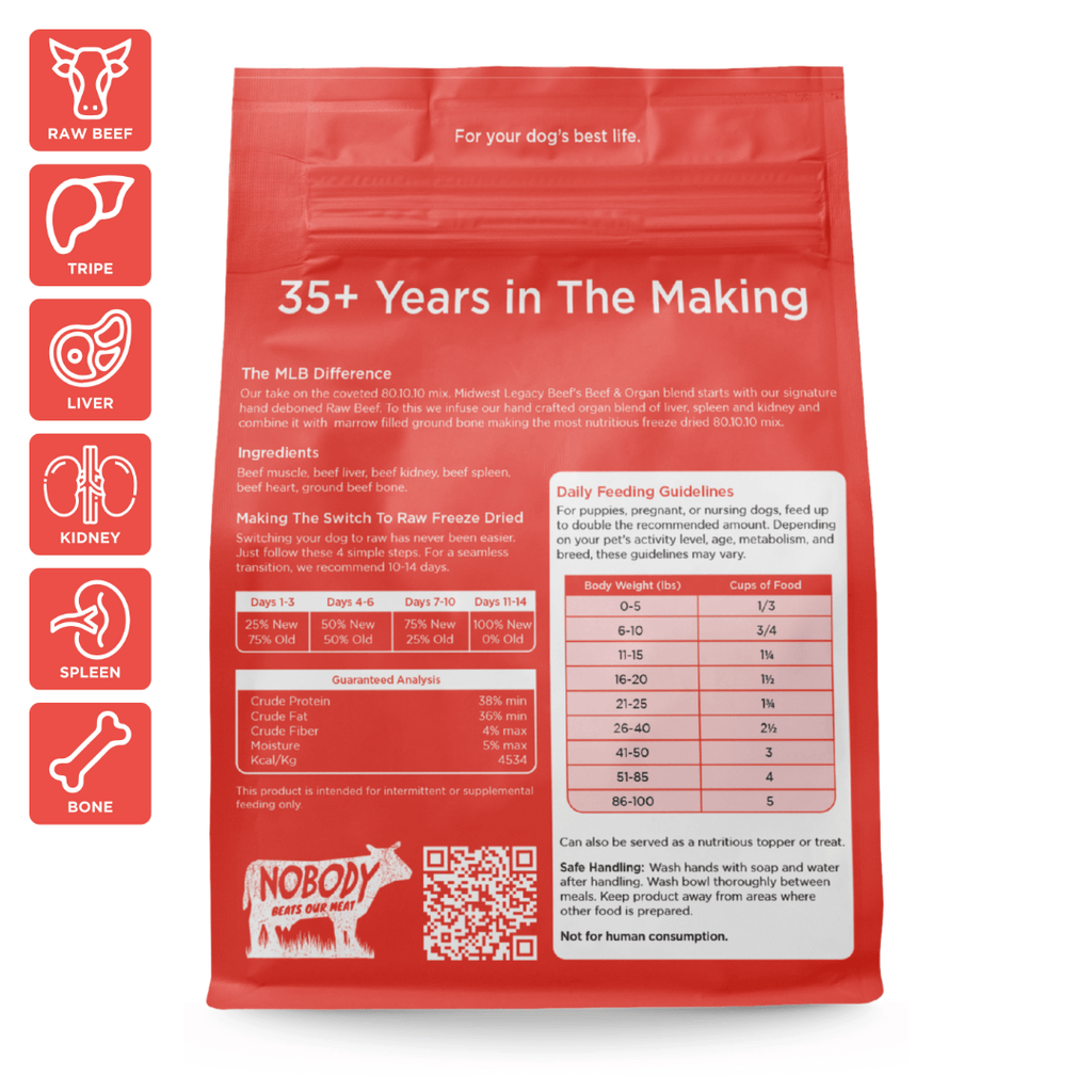 Freeze-Dried Beef Dog Food, 68% Beef Recipe with Ground Bone and Green Tripe in Five Bag Sizes source image 3