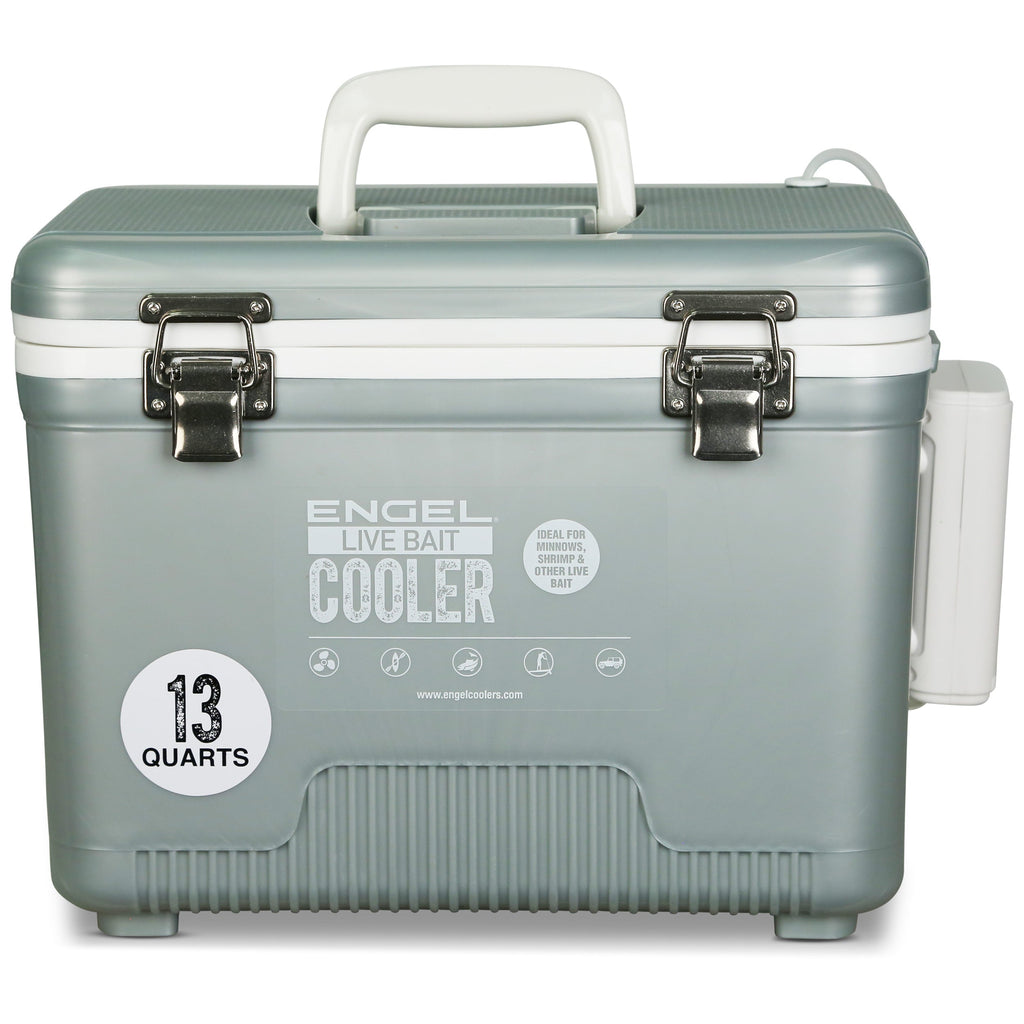 13-Quart Live Bait Cooler and USB-C Rechargeable Aerator, Stainless-Hardware Fishing Box with Carry Strap source image 3