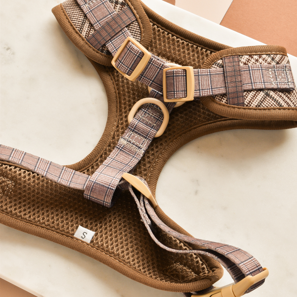 Adjustable Plaid Dog Harness for Comfortable Walks, Lightweight Polyester Design in Five Sizes source image 3