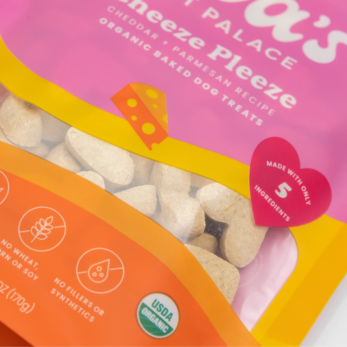 Organic Cheese Dog Treat Biscuits, Crunchy Heart-Shaped 6 oz Snacks with Cheddar and Parmesan source image 3
