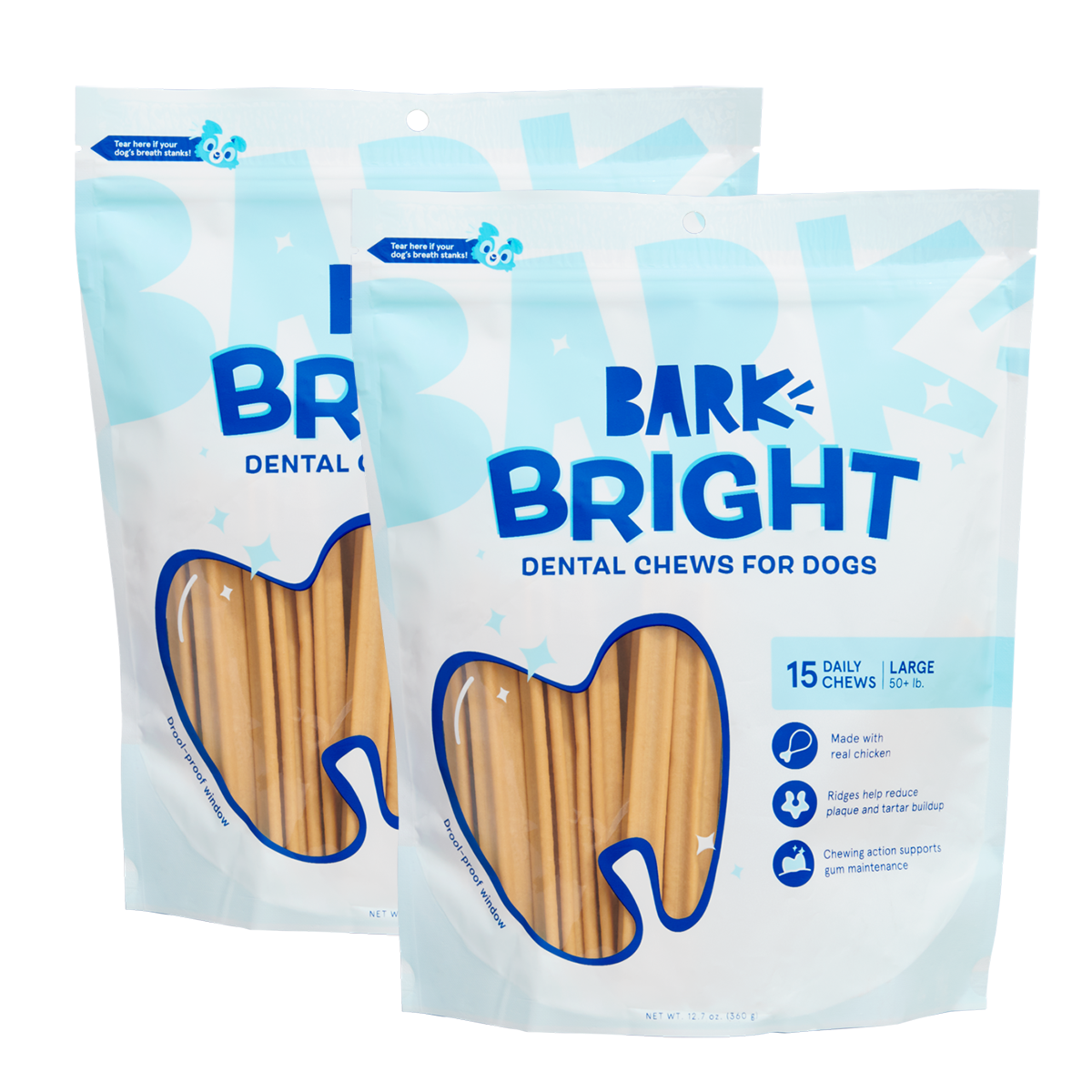 Dog Dental Chews, 30-Count Chicken Daily Treats with Scrubbing Ridges in Three Weight-Based Sizes source image 3