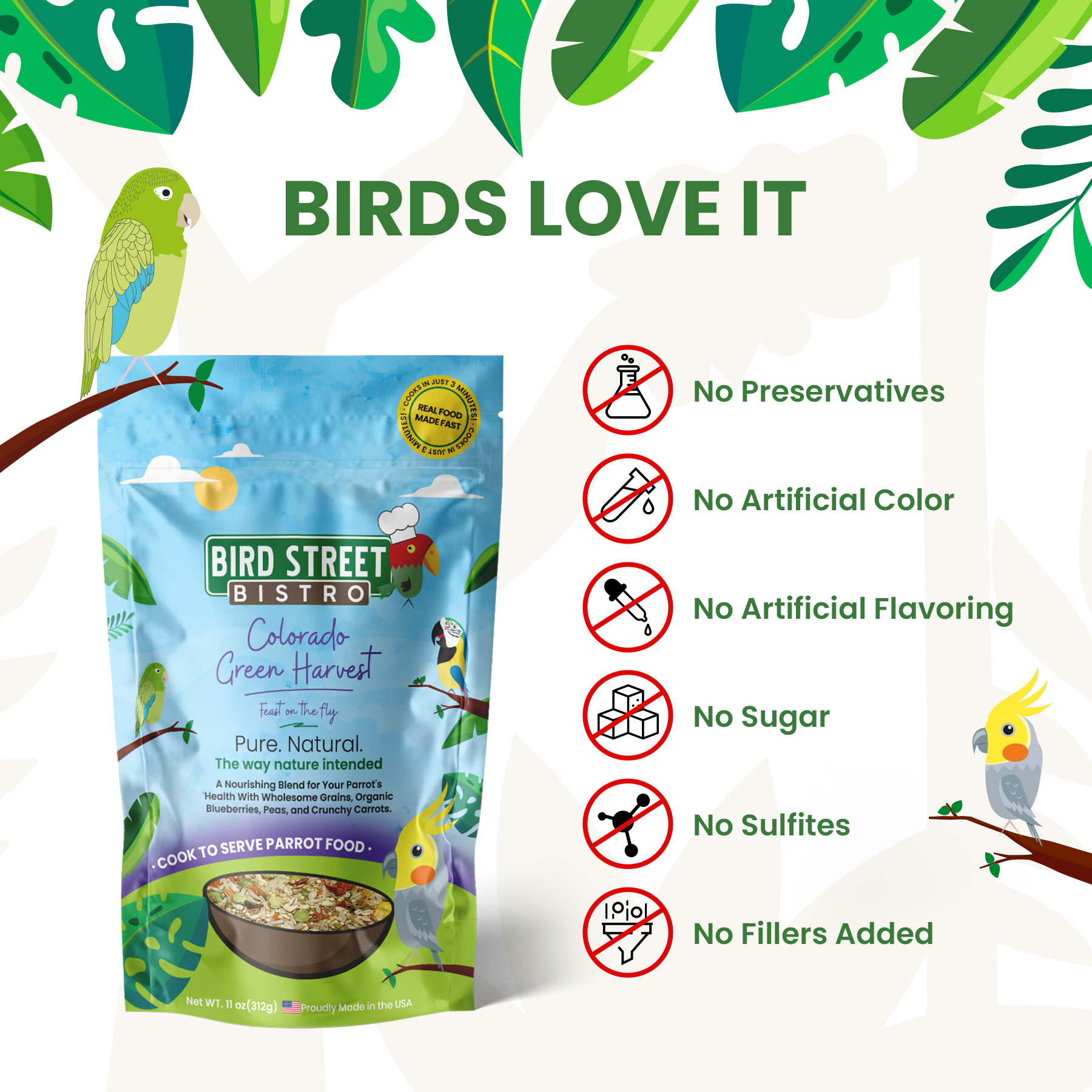 Cookable Parrot Food Blend, Three-Minute Whole-Grain Recipe Featuring Fruit and Vegetables for Daily Feeding source image 3